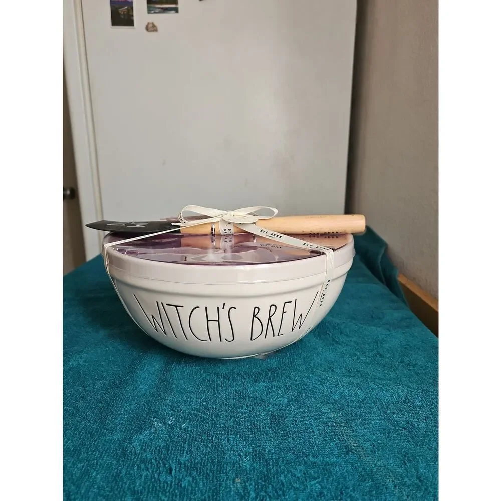 Rae Dunn Purple and White 'Witch' Ceramic Mixing Bowl with Spatula
